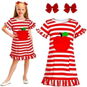 3 Pcs Toddler Girls Back to School Apple Shirt Dress